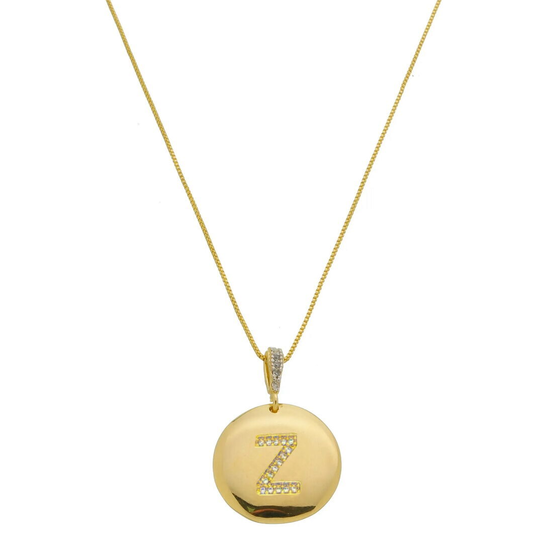 Pingente Letra Z Moeda Tássia Cravejado Cristal Dourado